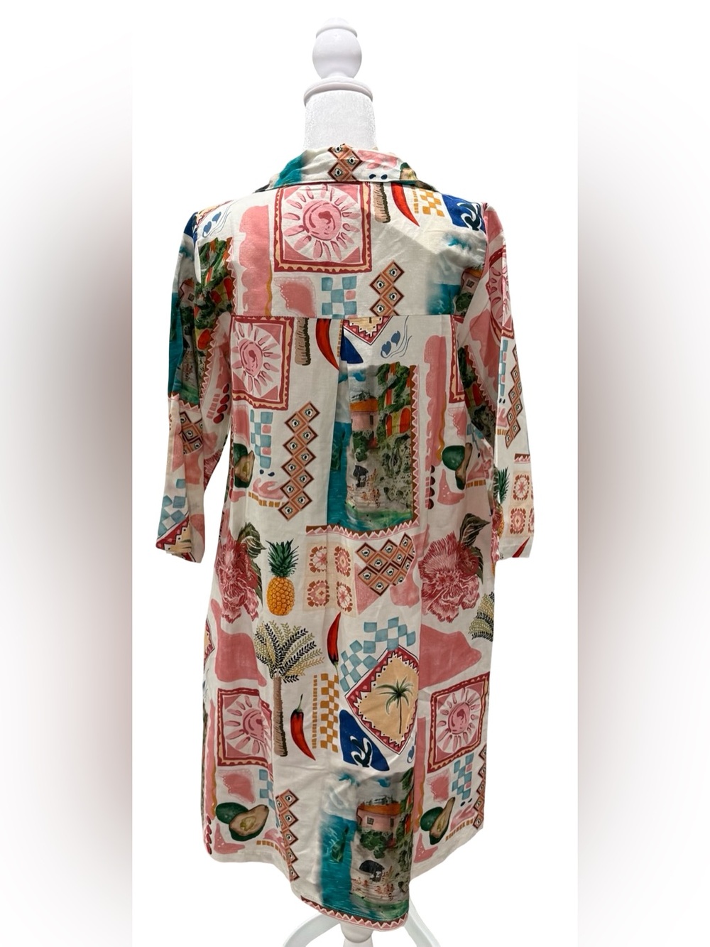 NWT Terzo Millennio Linen/Cotton Resort Kaftan Patchwork Dress Size Small Italy - Picture 5 of 12